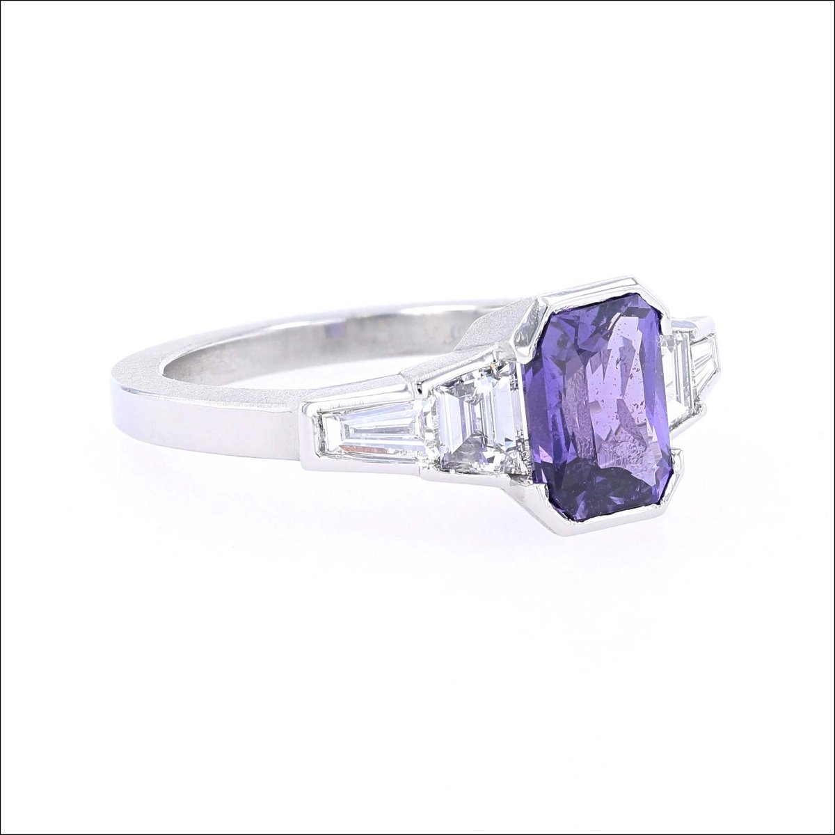 Radiant Cut Purple Sapphire Diamond Ring Platinum - JewelsmithRings
