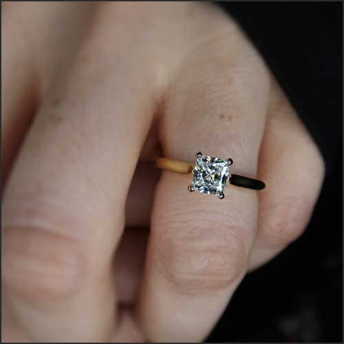 Radiant Diamond Cathedral Solitaire Engagement Ring 18KY Platinum - JewelsmithEngagement Rings