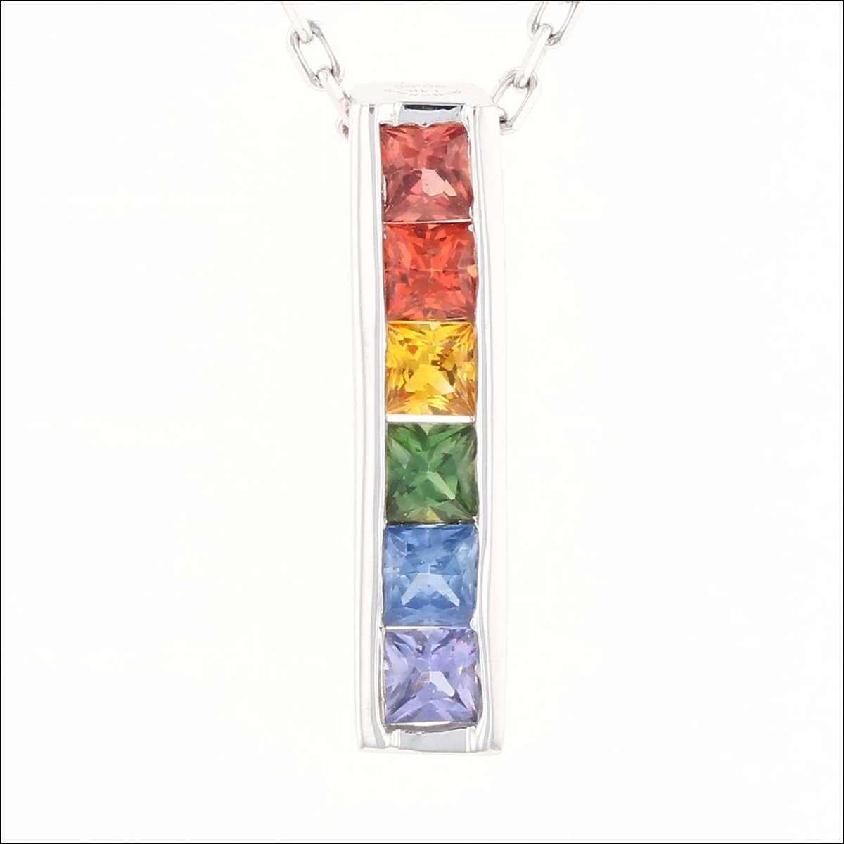 Rainbow Sapphire Bar Pendant 14KW - JewelsmithPendants