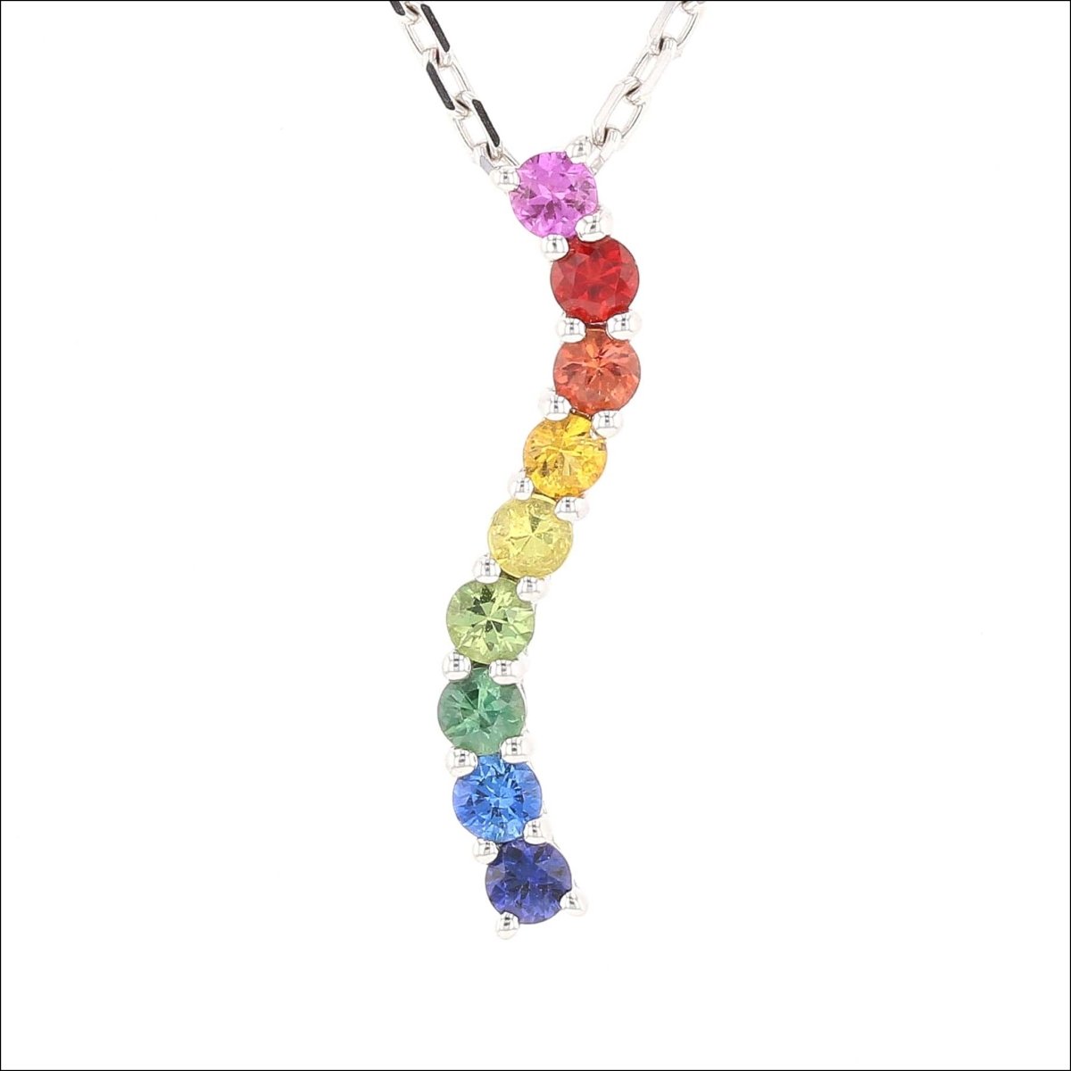 Rainbow Sapphire Wavy Bar Pendant 14KW - JewelsmithPendants