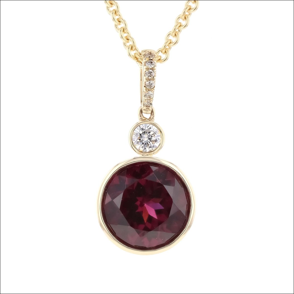 Rhodolite Garnet Diamond Pendant 14KY - JewelsmithPendants