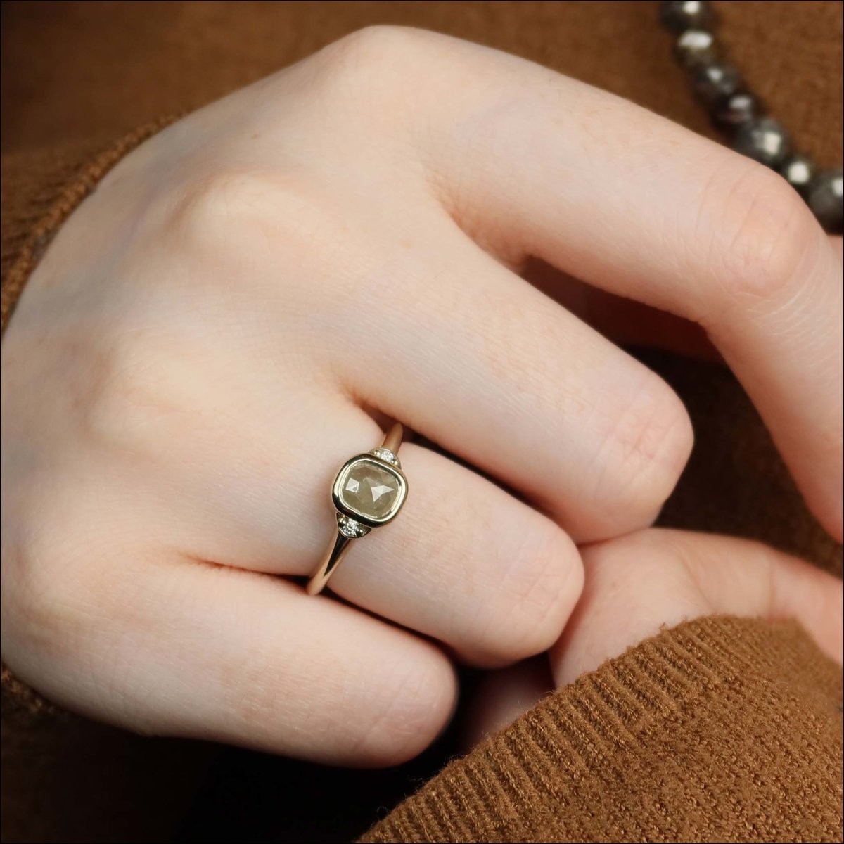 Rose Cut Gray Diamond Engagement Ring 14KW - JewelsmithEngagement Rings