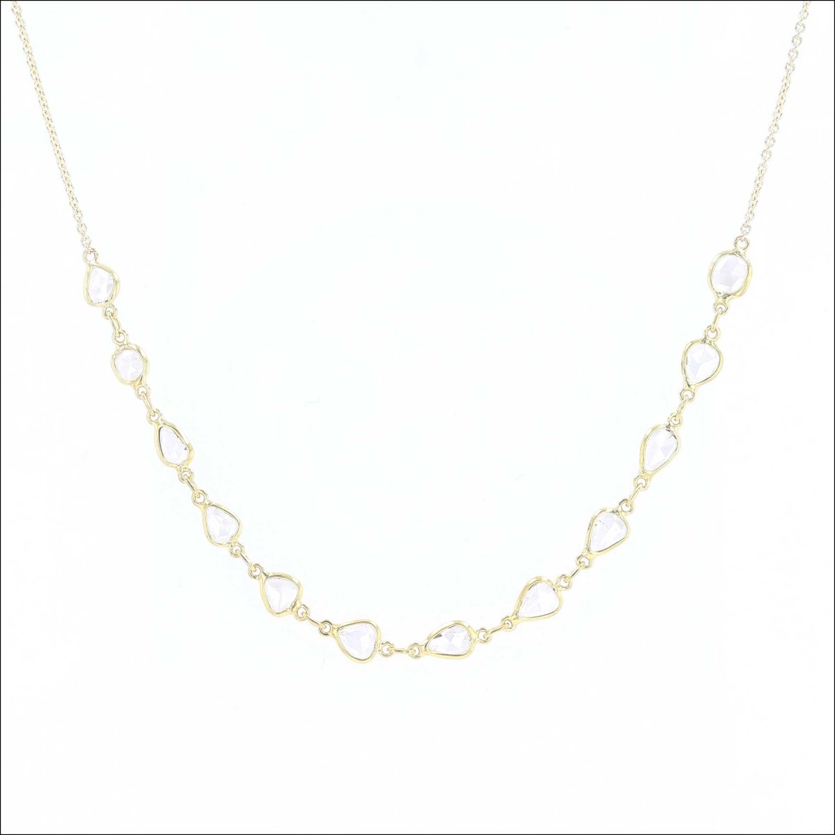 Rose Cut Pear and Cushion Diamond Slice Necklace 18KY 18" - JewelsmithNecklaces