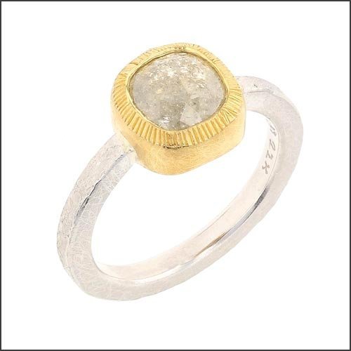 Rose Cut Salt and Pepper Diamond Engagement Ring 22KY Platinum - JewelsmithEngagement Rings