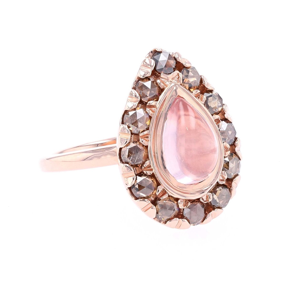 Rose Quartz Cognac Diamond Floating Halo Ring 14K Rose - JewelsmithRings