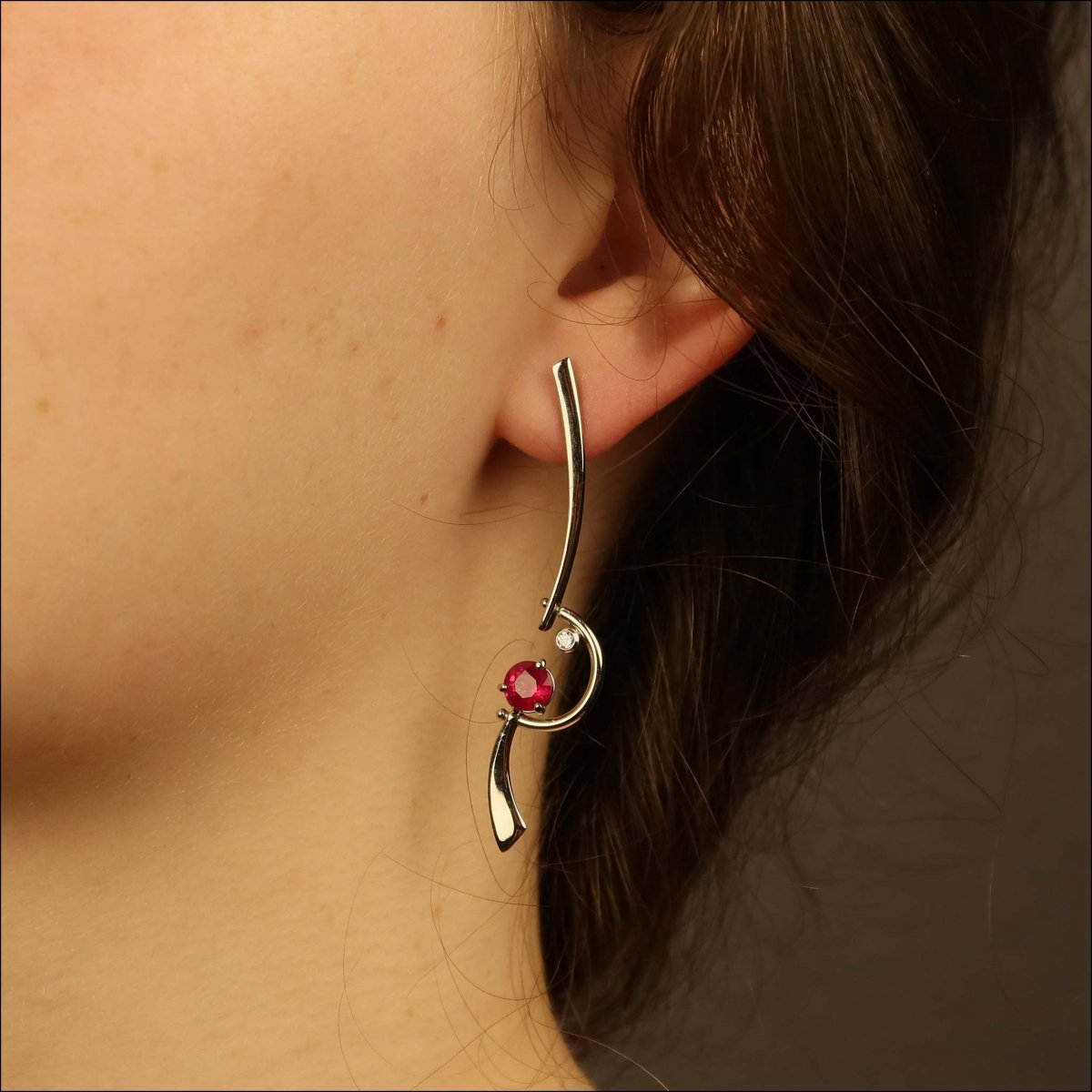 Ruby Diamond C-Swing Earrings Platinum (Consignment) - JewelsmithEarrings