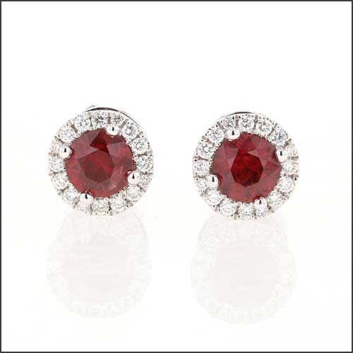 Ruby Diamond Halo Stud Earrings 14KW - JewelsmithEarrings