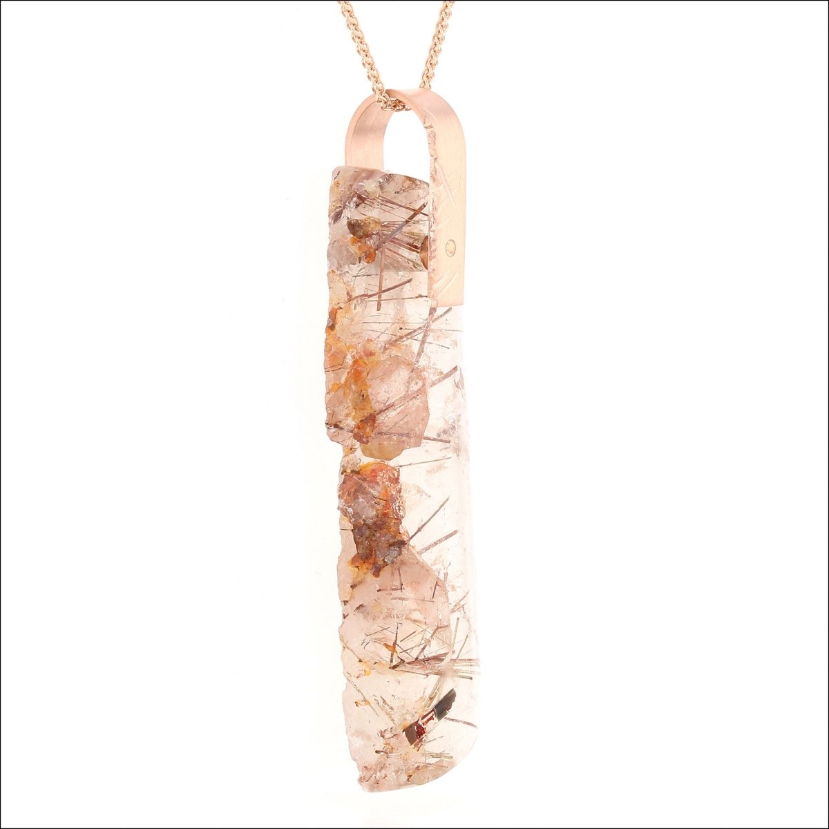Rutilated Quartz Rough Crystal Pendant 14K Rose - JewelsmithPendants