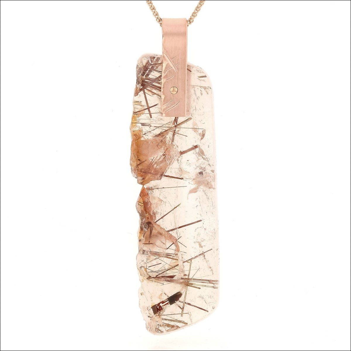 Rutilated Quartz Rough Crystal Pendant 14K Rose - JewelsmithPendants