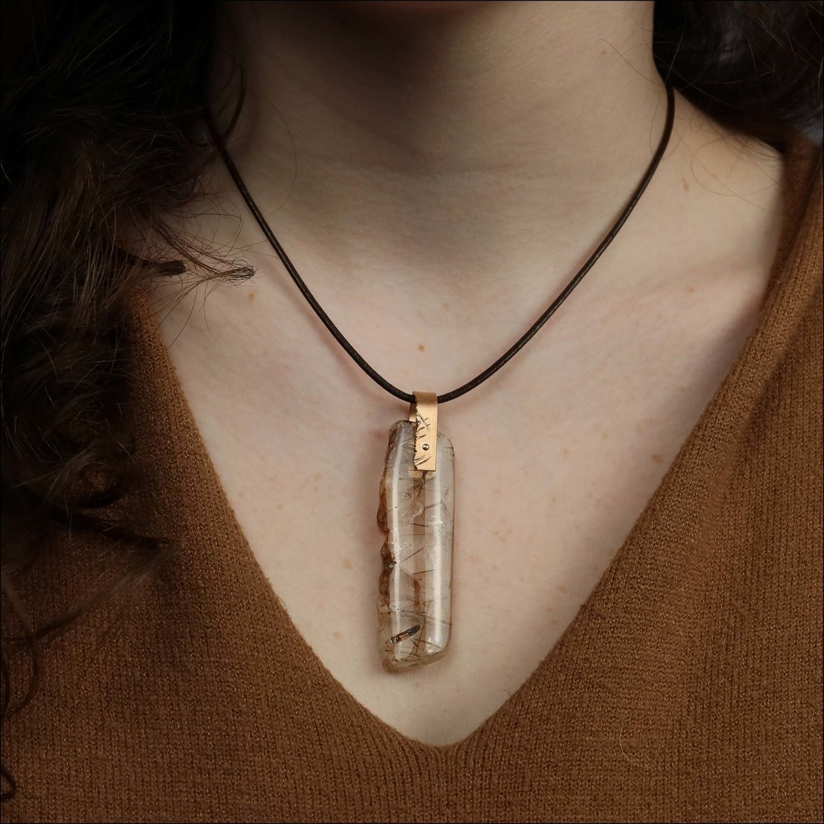 Rutilated Quartz Rough Crystal Pendant 14K Rose - JewelsmithPendants
