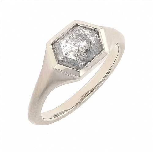 Salt and Pepper Hexagonal Diamond Mobius Engagement Ring 14KW - JewelsmithEngagement Rings