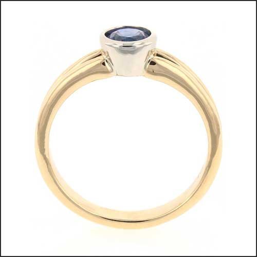 Sapphire Bezel Set Split Shank Engagement Ring 18KY 18KW - JewelsmithEngagement Rings