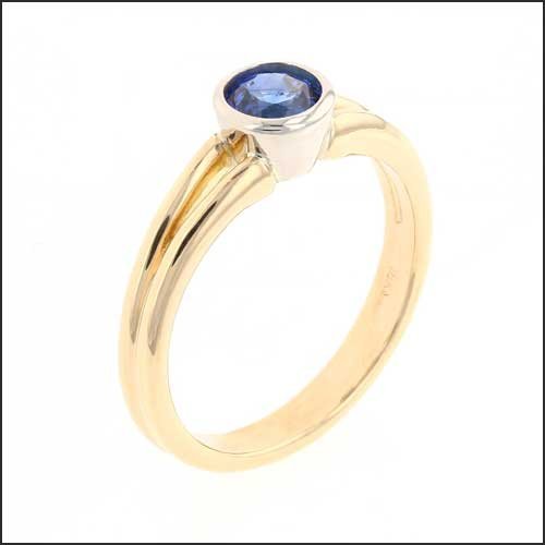 Sapphire Bezel Set Split Shank Engagement Ring 18KY 18KW - JewelsmithEngagement Rings