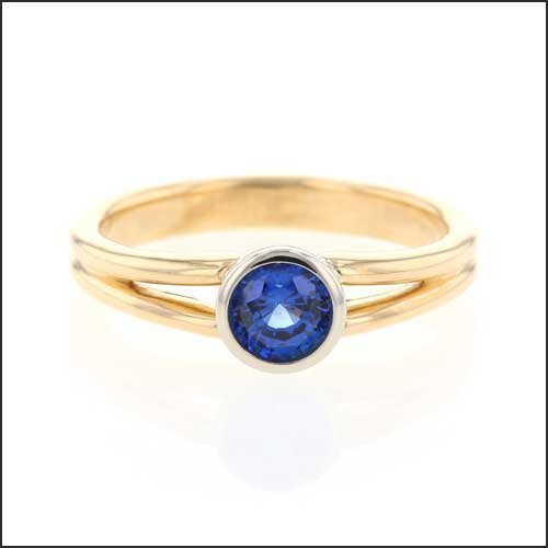 Sapphire Bezel Set Split Shank Engagement Ring 18KY 18KW - JewelsmithEngagement Rings