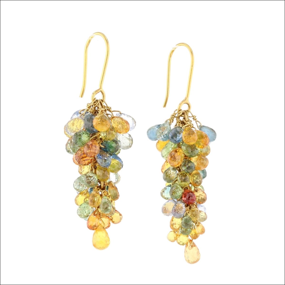 Sapphire Briolette Grape Cluster Earrings 18KY - JewelsmithEarrings