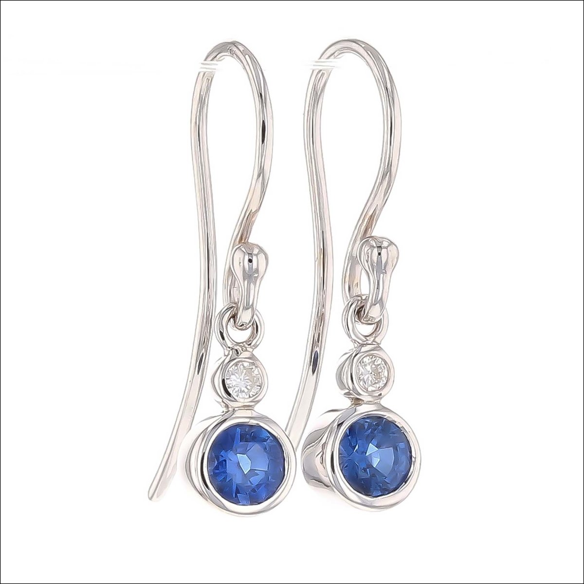 Sapphire Diamond Bezel Dangle Earrings 18KW - JewelsmithEarrings