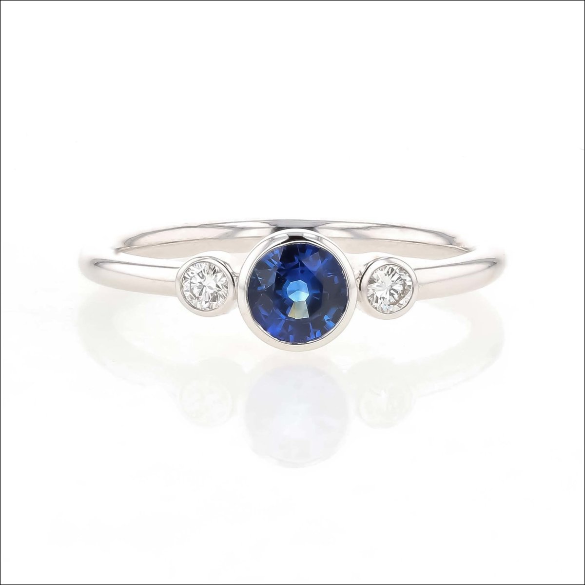 Sapphire Diamond Bezel Ring 18KW - JewelsmithRings