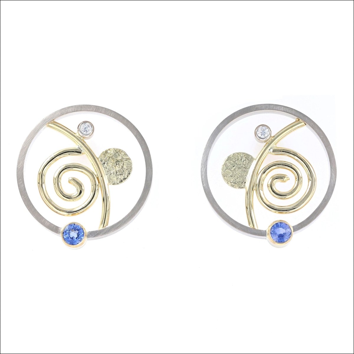 Sapphire Diamond Circle Frame Parts Earrings 14KW 18KY - JewelsmithEarrings