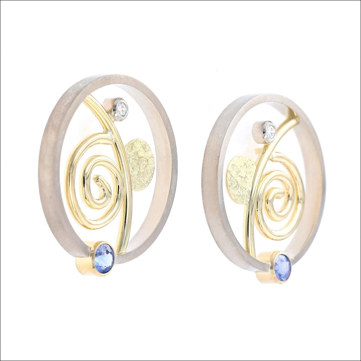 Sapphire Diamond Circle Frame Parts Earrings 14KW 18KY - JewelsmithEarrings