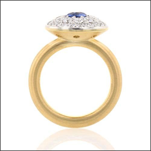 Sapphire Diamond Double Halo Ring 18KY Platinum - JewelsmithRings