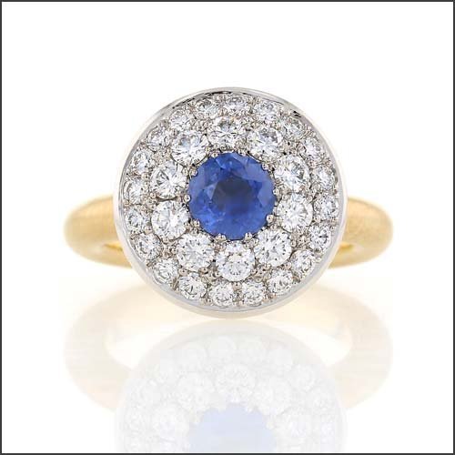 Sapphire Diamond Double Halo Ring 18KY Platinum - JewelsmithRings