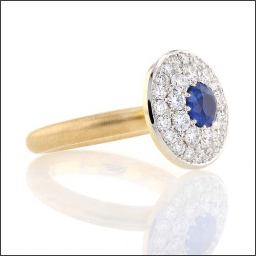 Sapphire Diamond Double Halo Ring 18KY Platinum - JewelsmithRings