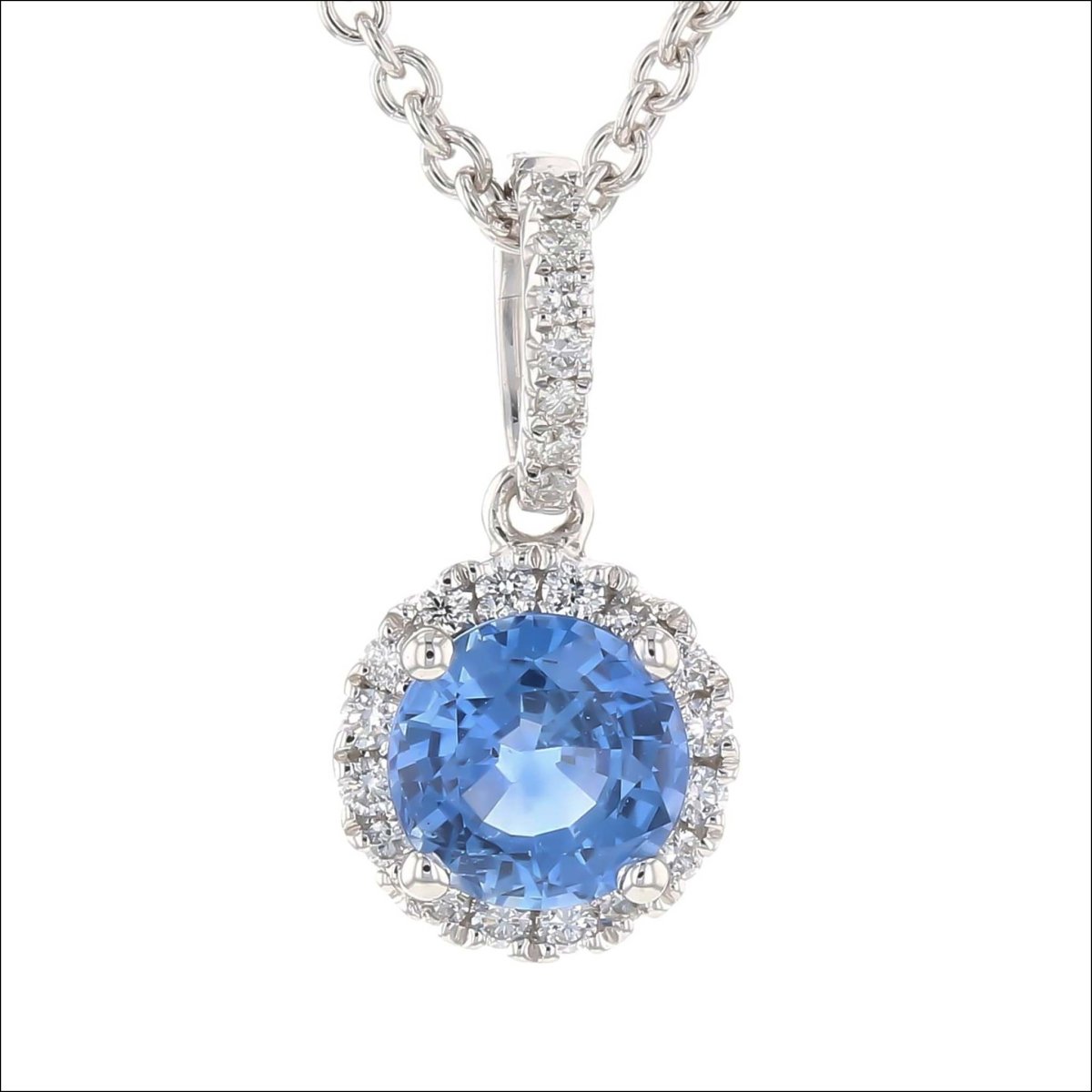 Sapphire Diamond Halo Pendant 14KW - JewelsmithPendants