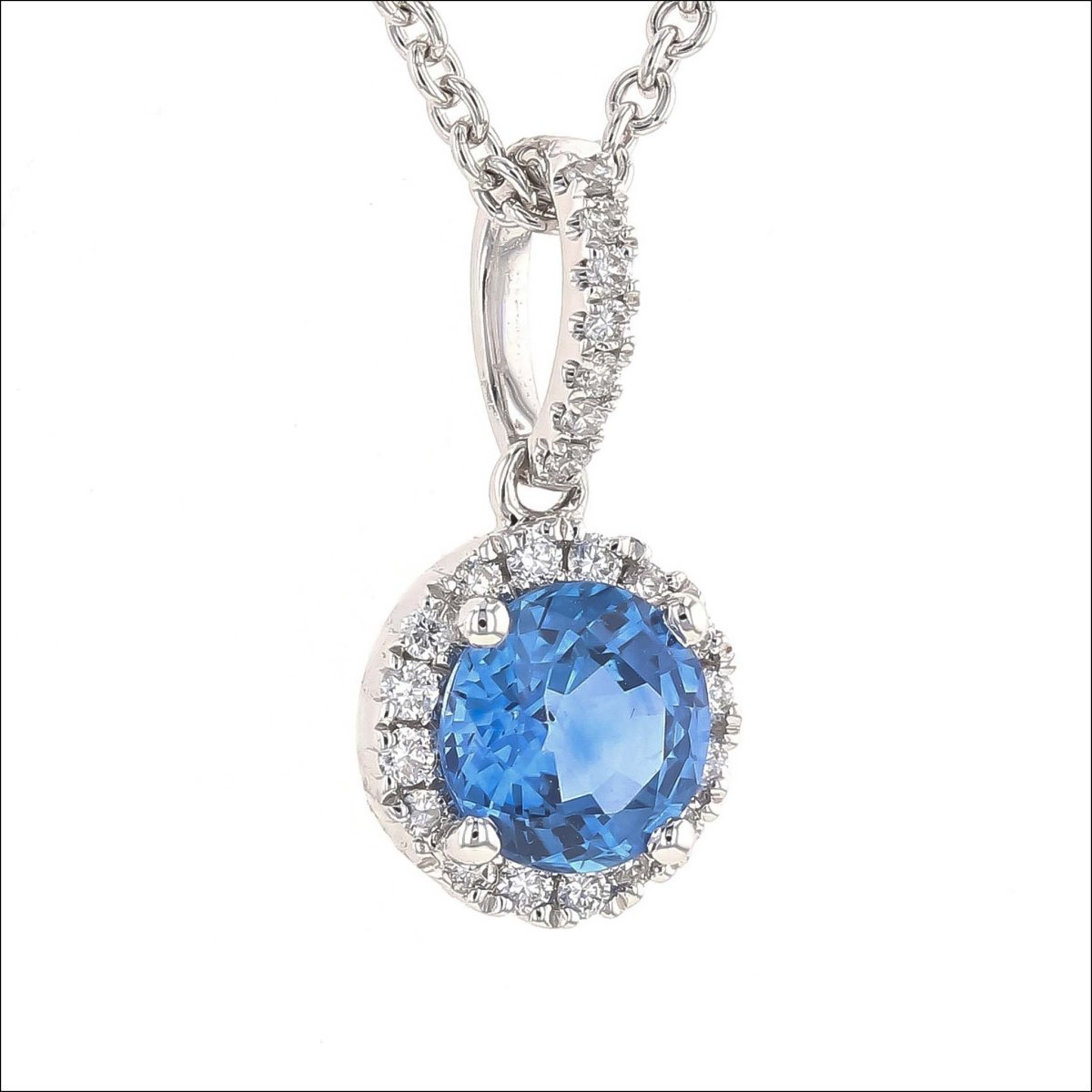 Sapphire Diamond Halo Pendant 14KW - JewelsmithPendants