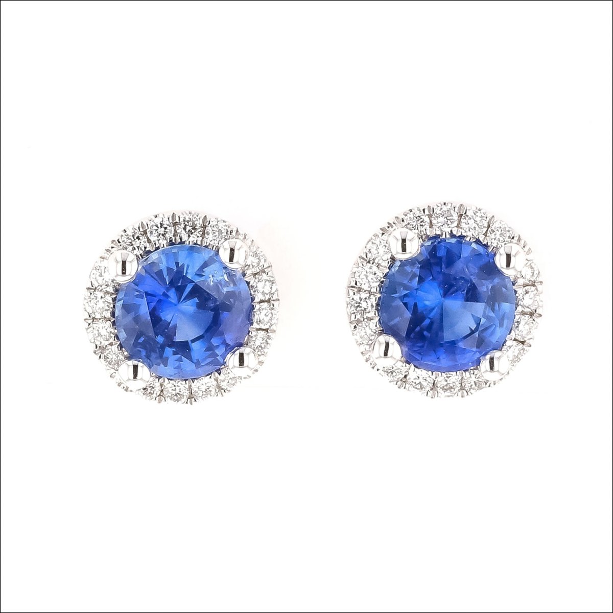 Sapphire Diamond Halo Stud Earrings 14KW - JewelsmithEarrings