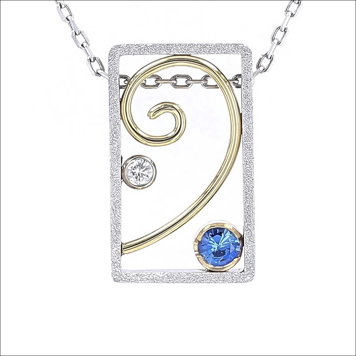 Sapphire Diamond Spiral 3D Frame Pendant 14KW 18KY - JewelsmithPendants
