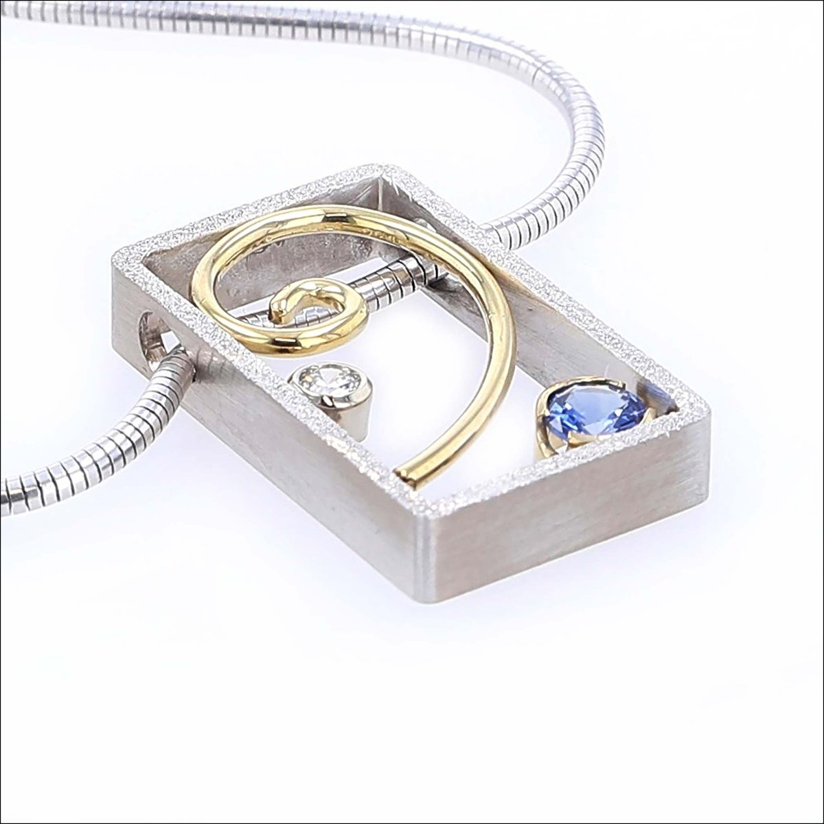 Sapphire Diamond Spiral 3D Frame Pendant 14KW 18KY - JewelsmithPendants