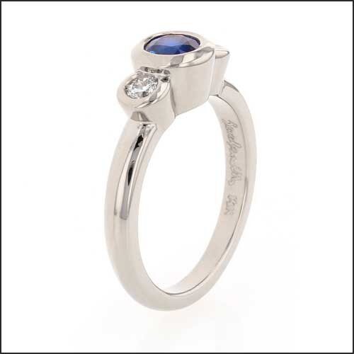 Sapphire Diamond Three Stone Bezel Engagement Ring 14KW - JewelsmithEngagement Rings