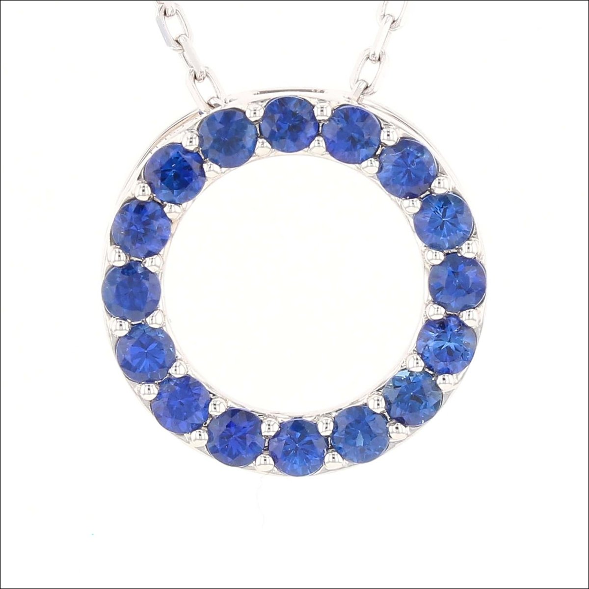 Sapphire Shared Prong Circle Pendant 14KW - JewelsmithPendants