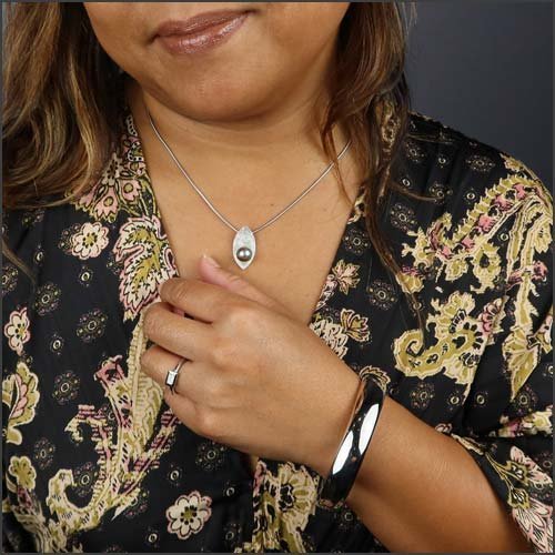 Silvery Green Tahitian Pearl Diamond Zen Garden Pendant 14KW - JewelsmithPendants