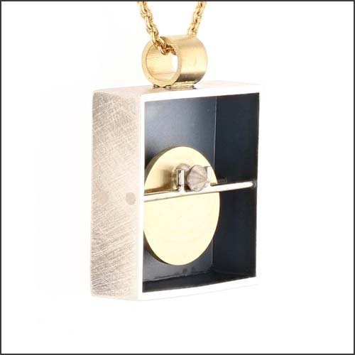 Square With Swinging Disc Pendant 18KY 14KW Sterling Silver - JewelsmithPendants