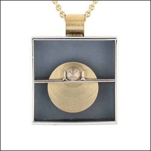 Square With Swinging Disc Pendant 18KY 14KW Sterling Silver - JewelsmithPendants