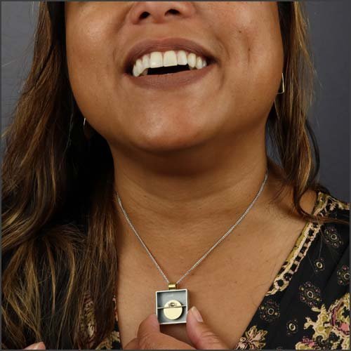 Square With Swinging Disc Pendant 18KY 14KW Sterling Silver - JewelsmithPendants