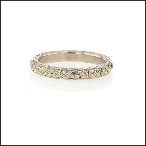 Swirl Pattern Hand Engraved Band 14KW - JewelsmithBands