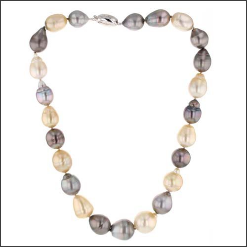 Tahitian and South Sea Pearl Strand Necklace 17" 14KW - JewelsmithNecklaces