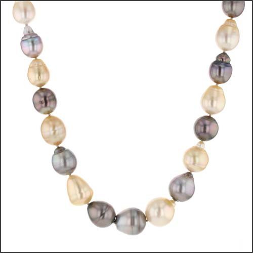 Tahitian and South Sea Pearl Strand Necklace 17" 14KW - JewelsmithNecklaces