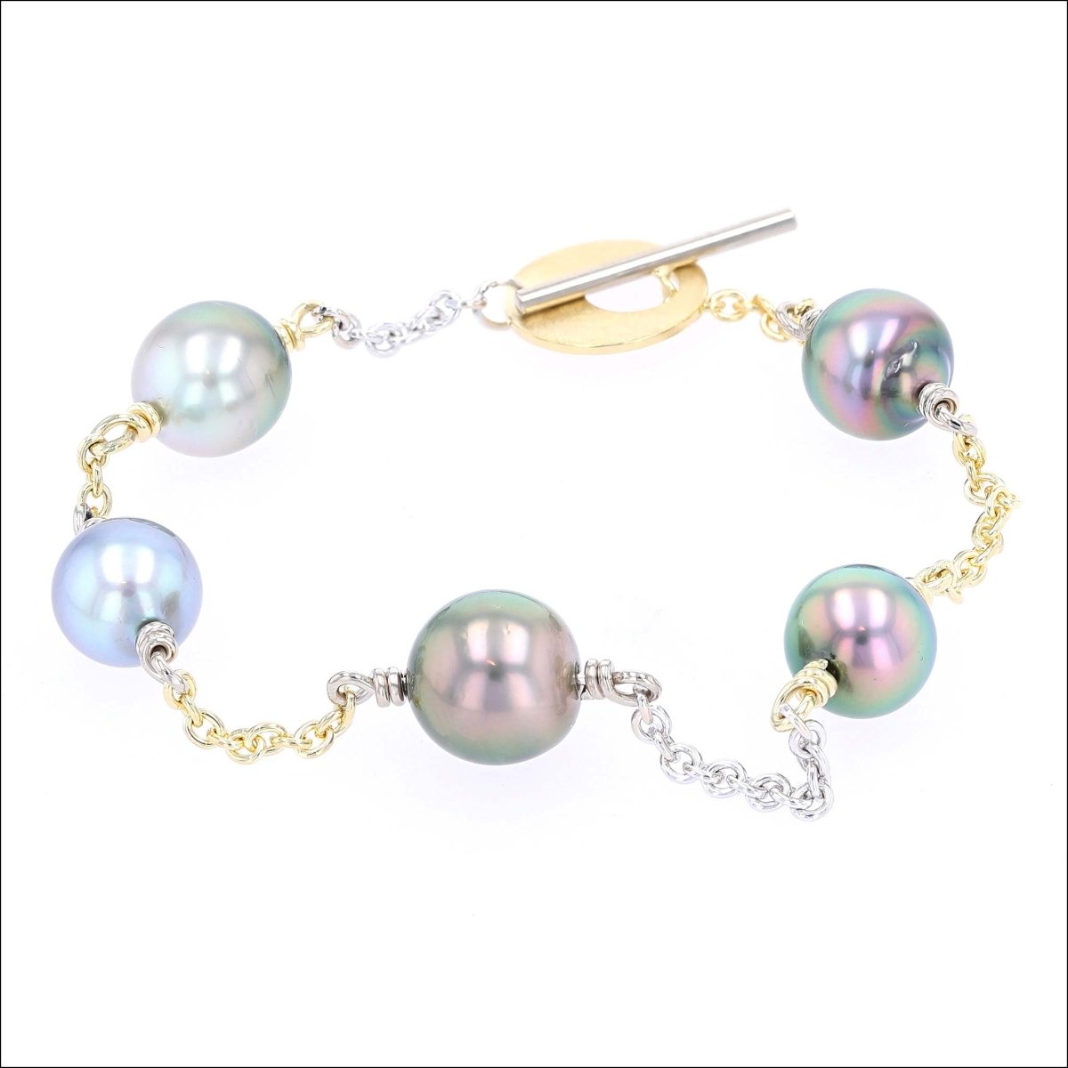 Tahitian Pearl Station Bracelet 14KW 18KY - JewelsmithBracelets