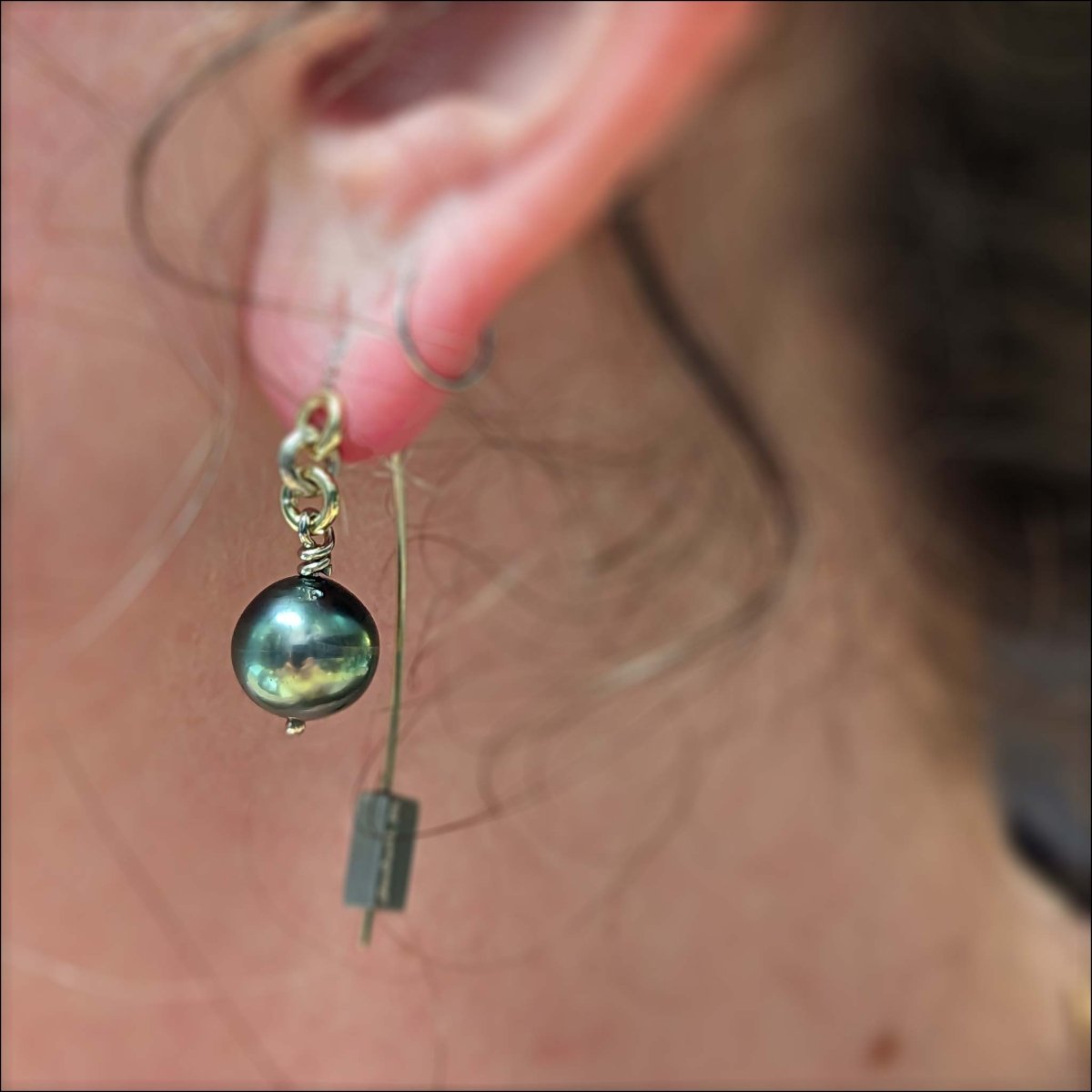Tahitian Pearl Two Tone Threader Earrings 14KW 18KY - JewelsmithEarrings