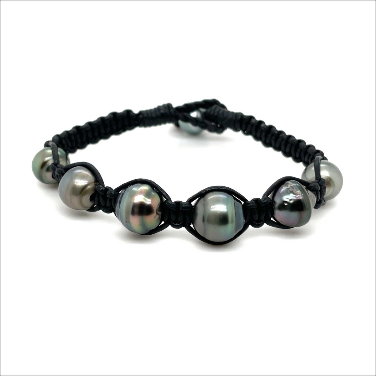 Tahitian Pearl Woven Black Leather Bracelet - JewelsmithBracelets