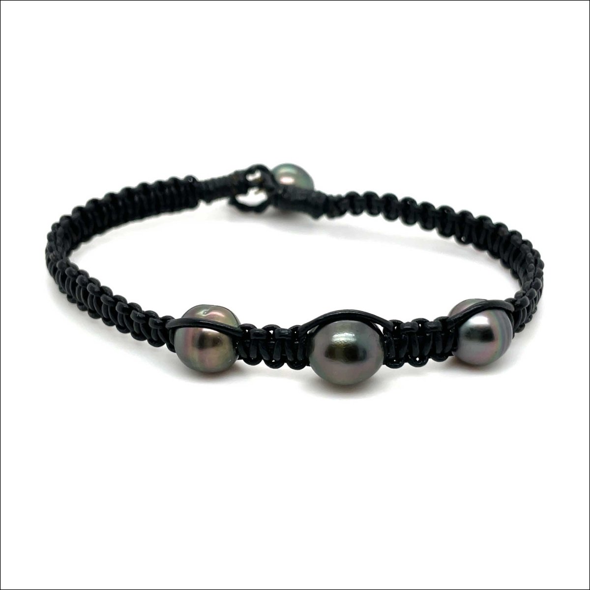 Tahitian Pearl Woven Black Leather Bracelet - JewelsmithBracelets