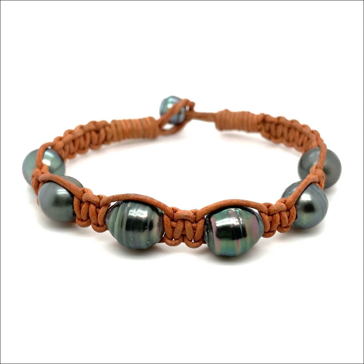 Tahitian Pearl Woven Brown Leather Bracelet 8" - JewelsmithBracelets