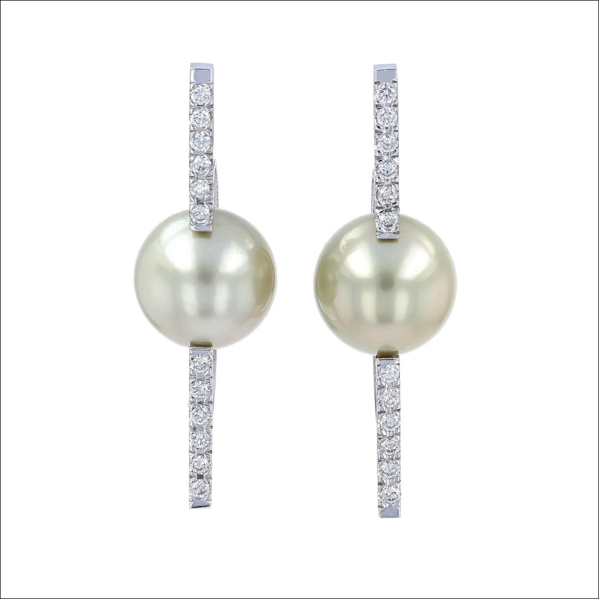 Tahitian Pistachio Pearl Diamond "Sea of Love" Earrings 14KW - JewelsmithEarrings