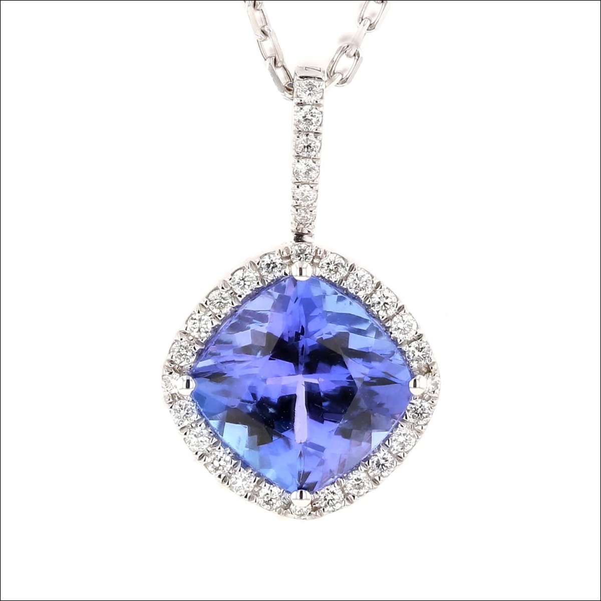 Tanzanite Diamond Halo Pendant 14KW - JewelsmithPendants