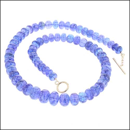 Tanzanite Smooth Rondelle Bead Necklace 14KW - JewelsmithNecklaces
