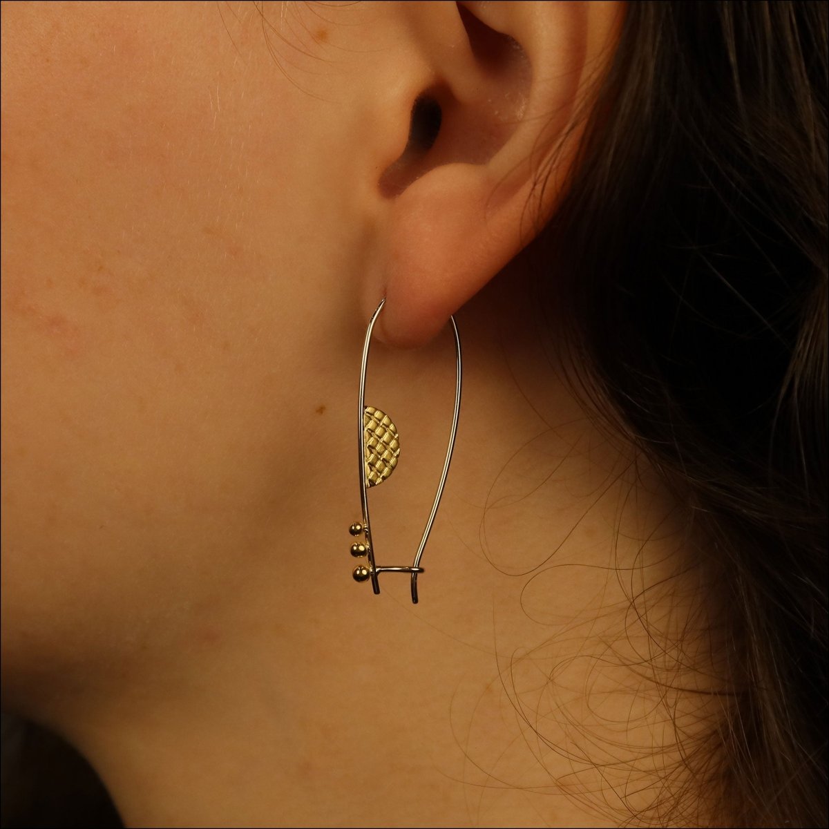 Textured Half Circle Wire Threader Earrings 14KW 18KY - JewelsmithEarrings