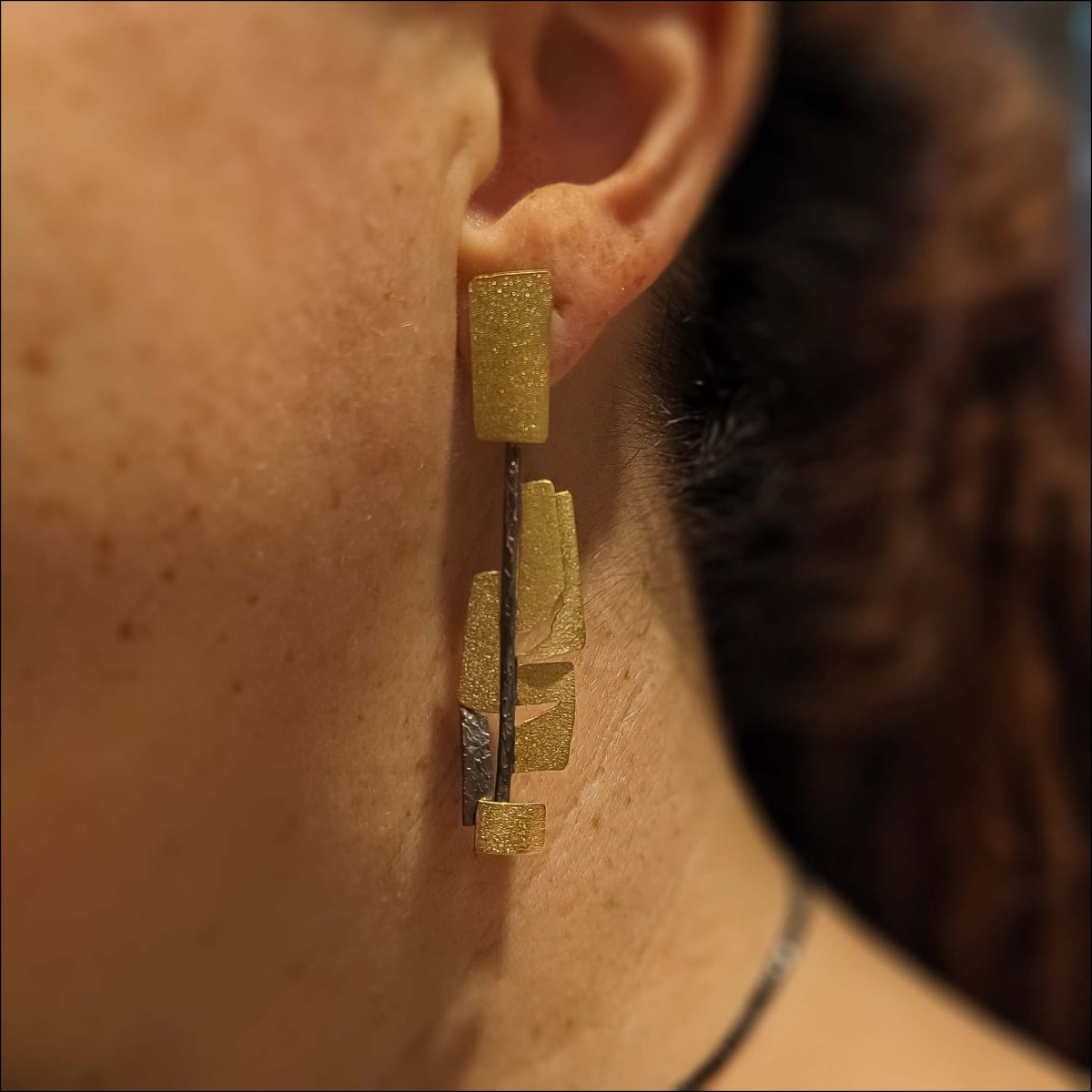 Textured Rectangles Earrings 18KY Sterling Silver Entry #6 - JewelsmithEarrings